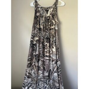 Soma Intimates Maxi Dress Women's Medium Beige Black Floral Sleeveless